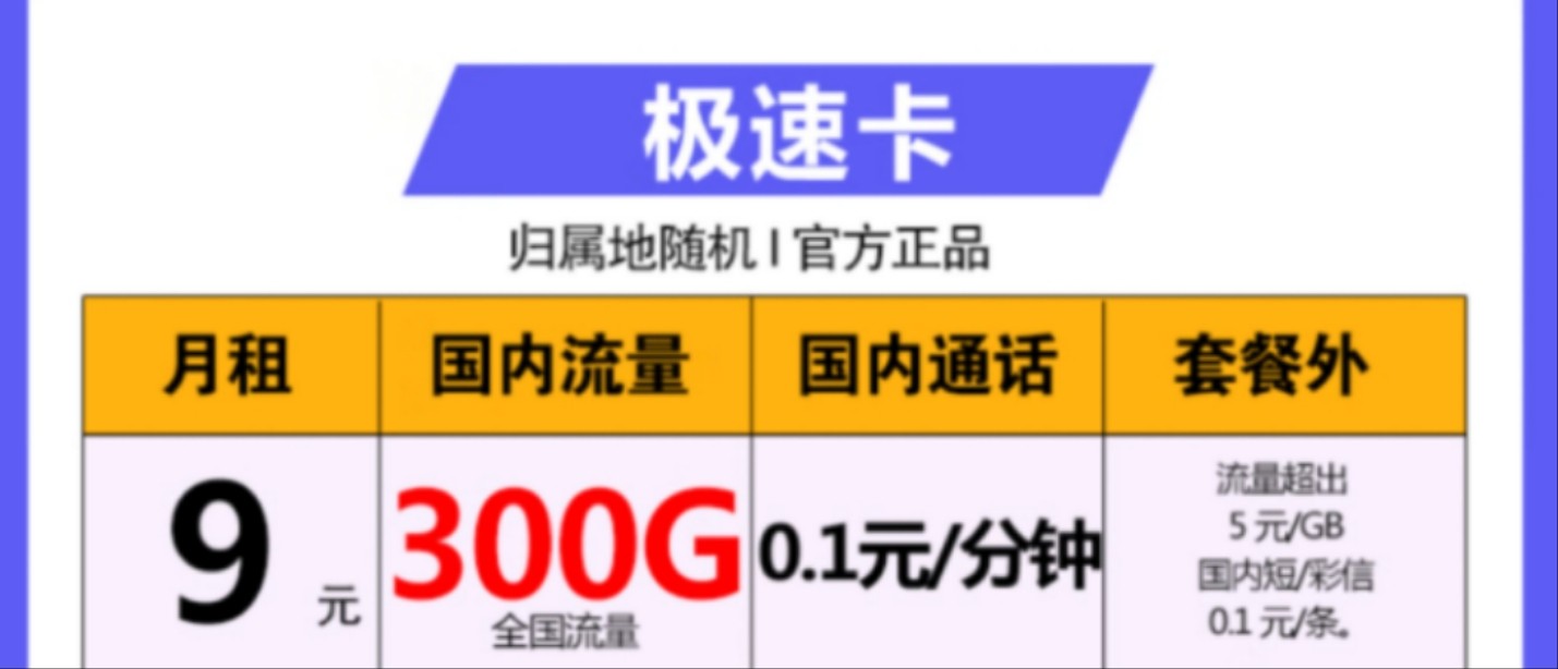 电信极速卡怎么样  9元月租包300G全国流量