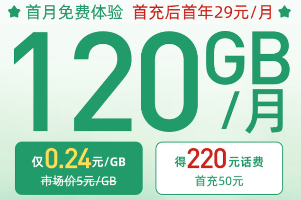 青海电信29元大流量卡 包220元话费 90通用+30G定向+100分钟语音 长期套餐