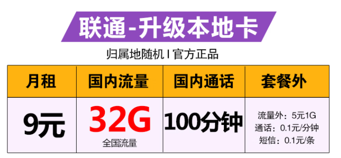 中国联通本地卡 2G通用流量+30G腾讯系定向100分钟通话+100条短信