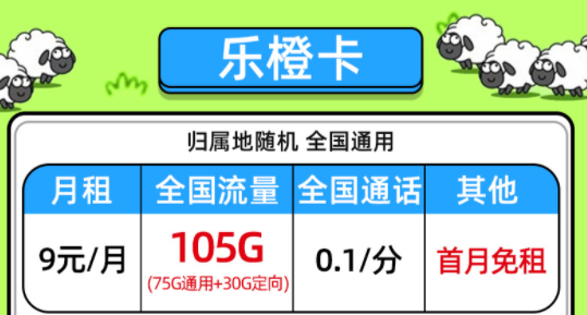 移动乐橙卡流量卡套餐 纯流量卡推荐首月免租100G流量放心用上网卡