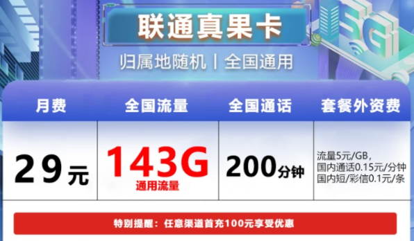 有没有既有流量又包含语音的流量卡套餐 联通29元143G流量+200分钟语音通话上网卡