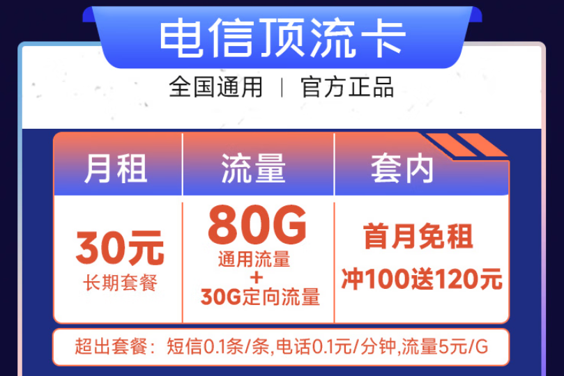 电信各价位流量卡优惠套餐推荐 电信顶流卡光明卡首月免费流量官方通用手机卡