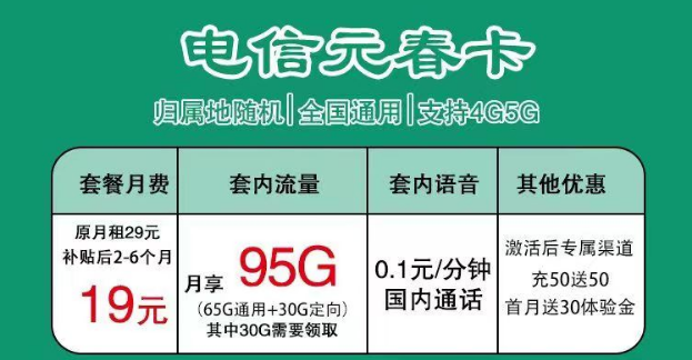 电信19元纯流量卡套餐推荐 元春卡、锦鲤卡19元大流量不限速全国通用