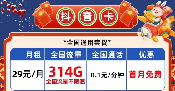 有哪些性价比高的电信流量卡？电信抖音卡29元314G|长期校园卡、风雨卡29元100G