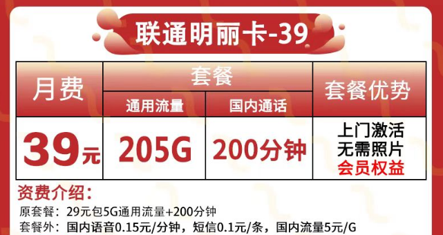 可以领视频会员的联通流量卡又来啦！205G纯通用+200分钟语音+会员|联通明丽卡