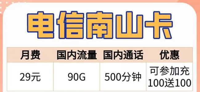 语音通话多的电信29元500分钟南山卡+流量多的29元180G电信幽恒卡+首月免费+可选号