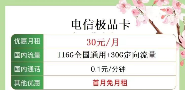 电信极品卡好用吗？30元月租116G通用 +30G定向+首月免费